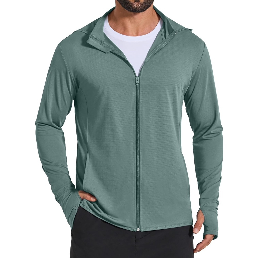 image:imageCOOFANDY Mens UPF 50 Sun Protection Lightweight Full Zip Hoodie Jacket Long Sleeve Fishing Hiking Performance ShirtGrey Green