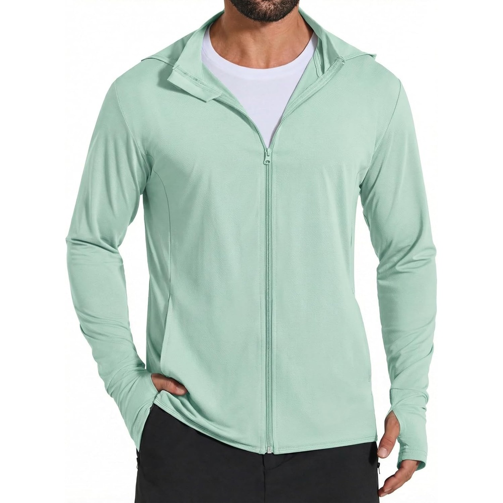 image:imageCOOFANDY Mens UPF 50 Sun Protection Lightweight Full Zip Hoodie Jacket Long Sleeve Fishing Hiking Performance ShirtLight Green