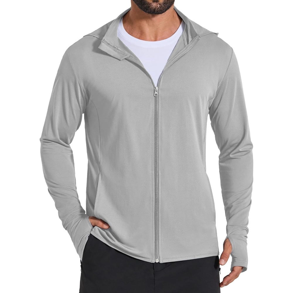 image:imageCOOFANDY Mens UPF 50 Sun Protection Lightweight Full Zip Hoodie Jacket Long Sleeve Fishing Hiking Performance ShirtLight Grey