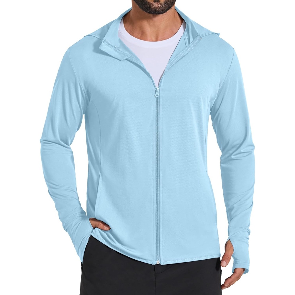 image:imageCOOFANDY Mens UPF 50 Sun Protection Lightweight Full Zip Hoodie Jacket Long Sleeve Fishing Hiking Performance ShirtSky Blue
