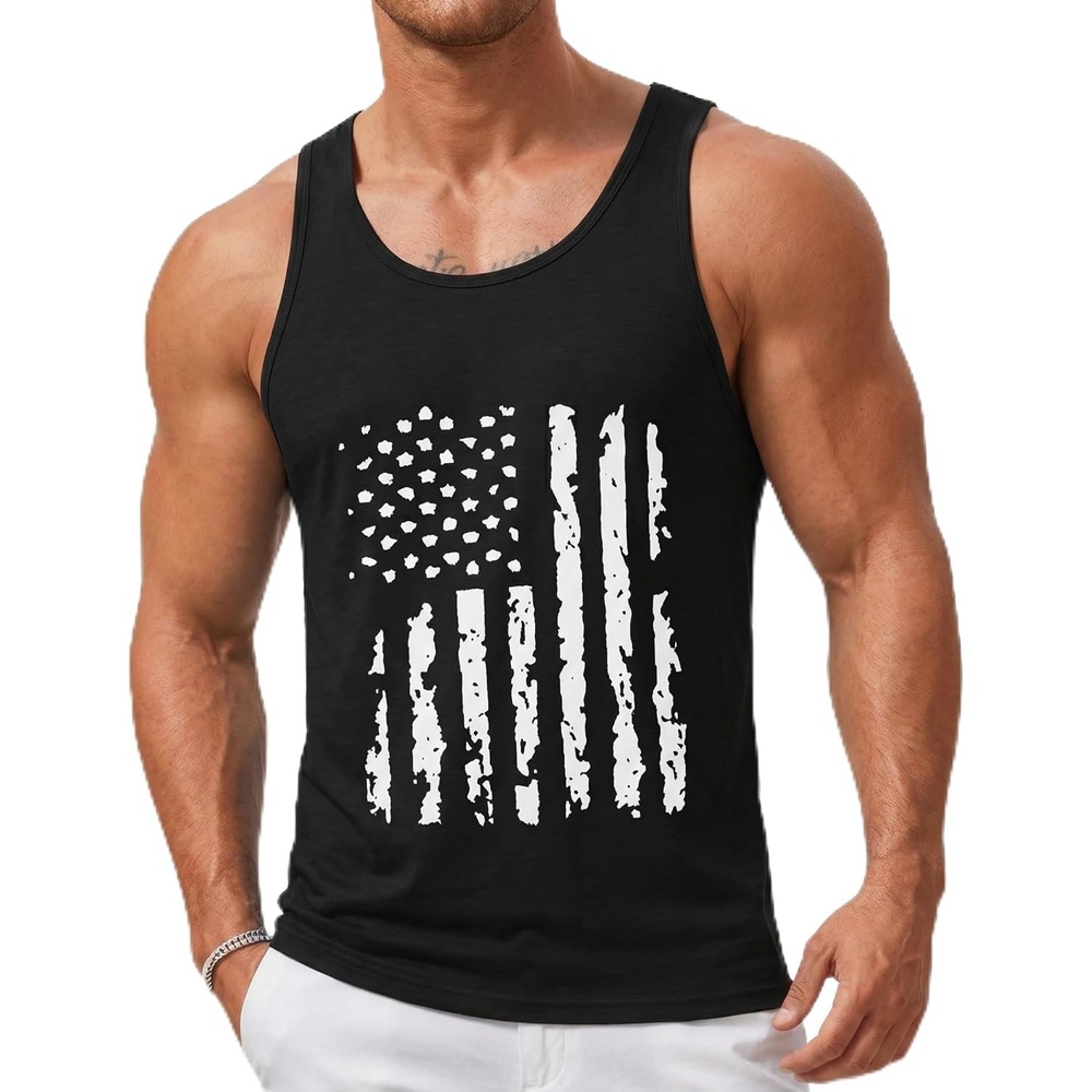 image:imageCOOFANDY Mens Workout Tank Tops Pack Dry Fit Sleeveless Running Shirts Gym Muscle Bodybuilding T ShirtsAmerican Flag Black