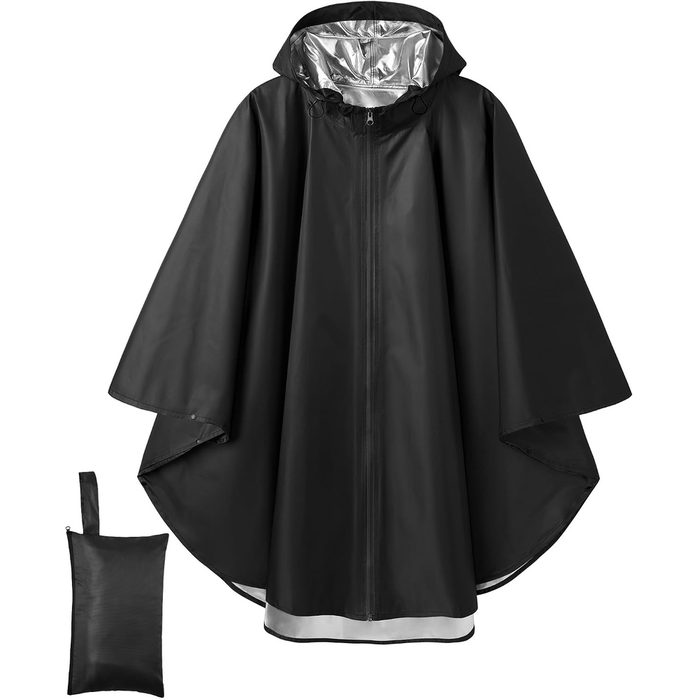 image:imageCOOFANDY Rain Ponchos for Adults Full Zip Lightweight Rain Jackets Waterproof Packable Raincoats with Hood Hiking CampingBlack