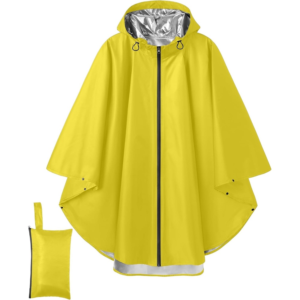 image:imageCOOFANDY Rain Ponchos for Adults Full Zip Lightweight Rain Jackets Waterproof Packable Raincoats with Hood Hiking CampingMid Yellow