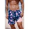 COOFANDY 2 in 1 Mens Swim Trunks 7 Inch Quick Dry Board Shorts Beach Swim Shorts Bathing Suit with Compression Liner(Blue Pink Flamingo)
