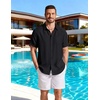 COOFANDY Linen Shirts for Men Short Sleeve Button Down Shirt Casual Beach Summer Vacation Shirt with Pocket(Black)