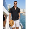 COOFANDY Linen Shirts for Men Short Sleeve Button Down Shirt Casual Beach Summer Vacation Shirt with Pocket(Black)