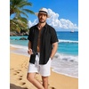 COOFANDY Linen Shirts for Men Short Sleeve Button Down Shirt Casual Beach Summer Vacation Shirt with Pocket(Black)