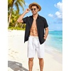 COOFANDY Linen Shirts for Men Short Sleeve Button Down Shirt Casual Beach Summer Vacation Shirt with Pocket(Black)