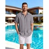 COOFANDY Linen Shirts for Men Short Sleeve Button Down Shirt Casual Beach Summer Vacation Shirt with Pocket(Dark Gray)