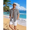 COOFANDY Linen Shirts for Men Short Sleeve Button Down Shirt Casual Beach Summer Vacation Shirt with Pocket(Dark Gray)