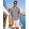 COOFANDY Linen Shirts for Men Short Sleeve Button Down Shirt Casual Beach Summer Vacation Shirt with Pocket(Dark Gray)