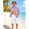 COOFANDY Linen Shirts for Men Short Sleeve Button Down Shirt Casual Beach Summer Vacation Shirt with Pocket(Lavender)