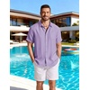 COOFANDY Linen Shirts for Men Short Sleeve Button Down Shirt Casual Beach Summer Vacation Shirt with Pocket(Lavender)
