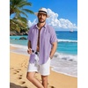 COOFANDY Linen Shirts for Men Short Sleeve Button Down Shirt Casual Beach Summer Vacation Shirt with Pocket(Lavender)