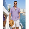 COOFANDY Linen Shirts for Men Short Sleeve Button Down Shirt Casual Beach Summer Vacation Shirt with Pocket(Lavender)