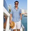 COOFANDY Linen Shirts for Men Short Sleeve Button Down Shirt Casual Beach Summer Vacation Shirt with Pocket(Light Blue)