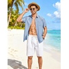 COOFANDY Linen Shirts for Men Short Sleeve Button Down Shirt Casual Beach Summer Vacation Shirt with Pocket(Light Blue)