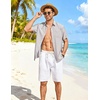 COOFANDY Linen Shirts for Men Short Sleeve Button Down Shirt Casual Beach Summer Vacation Shirt with Pocket(Light Gray)