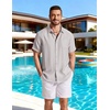 COOFANDY Linen Shirts for Men Short Sleeve Button Down Shirt Casual Beach Summer Vacation Shirt with Pocket(Light Gray)