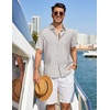 COOFANDY Linen Shirts for Men Short Sleeve Button Down Shirt Casual Beach Summer Vacation Shirt with Pocket(Light Gray)