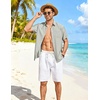 COOFANDY Linen Shirts for Men Short Sleeve Button Down Shirt Casual Beach Summer Vacation Shirt with Pocket(Light Green)