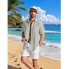 COOFANDY Linen Shirts for Men Short Sleeve Button Down Shirt Casual Beach Summer Vacation Shirt with Pocket(Light Green)