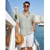 COOFANDY Linen Shirts for Men Short Sleeve Button Down Shirt Casual Beach Summer Vacation Shirt with Pocket(Light Green)
