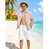 COOFANDY Linen Shirts for Men Short Sleeve Button Down Shirt Casual Beach Summer Vacation Shirt with Pocket(Light Khaki)