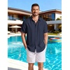 COOFANDY Linen Shirts for Men Short Sleeve Button Down Shirt Casual Beach Summer Vacation Shirt with Pocket(Navy Blue)