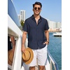 COOFANDY Linen Shirts for Men Short Sleeve Button Down Shirt Casual Beach Summer Vacation Shirt with Pocket(Navy Blue)