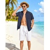 COOFANDY Linen Shirts for Men Short Sleeve Button Down Shirt Casual Beach Summer Vacation Shirt with Pocket(Navy Blue)