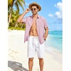 COOFANDY Linen Shirts for Men Short Sleeve Button Down Shirt Casual Beach Summer Vacation Shirt with Pocket(Pink)