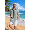 COOFANDY Linen Shirts for Men Short Sleeve Button Down Shirt Casual Beach Summer Vacation Shirt with Pocket(Sage Green)