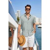 COOFANDY Linen Shirts for Men Short Sleeve Button Down Shirt Casual Beach Summer Vacation Shirt with Pocket(Sage Green)