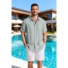 COOFANDY Linen Shirts for Men Short Sleeve Button Down Shirt Casual Beach Summer Vacation Shirt with Pocket(Sage Green)