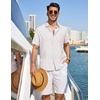 COOFANDY Linen Shirts for Men Short Sleeve Button Down Shirt Casual Beach Summer Vacation Shirt with Pocket(White)