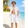 COOFANDY Linen Shirts for Men Short Sleeve Button Down Shirt Casual Beach Summer Vacation Shirt with Pocket(White)