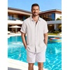 COOFANDY Linen Shirts for Men Short Sleeve Button Down Shirt Casual Beach Summer Vacation Shirt with Pocket(White)