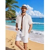 COOFANDY Linen Shirts for Men Short Sleeve Button Down Shirt Casual Beach Summer Vacation Shirt with Pocket(White)