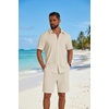 COOFANDY Men’s 2 Piece Outfit Casual Short Sleeve Button Down Shirt and Beach Shorts Set Summer Vacation Outfits for Men(Beige)