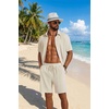 COOFANDY Men’s 2 Piece Outfit Casual Short Sleeve Button Down Shirt and Beach Shorts Set Summer Vacation Outfits for Men(Beige)