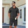 COOFANDY Men’s 2 Piece Outfits Casual Cotton Short Sleeve Polo Shirts and Shorts Sets Loose Fit Summer Athletic Track Suits(All Black)