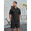 COOFANDY Men’s 2 Piece Outfits Casual Cotton Short Sleeve Polo Shirts and Shorts Sets Loose Fit Summer Athletic Track Suits(All Black)