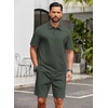COOFANDY Men’s 2 Piece Outfits Casual Cotton Short Sleeve Polo Shirts and Shorts Sets Loose Fit Summer Athletic Track Suits(Army Green)