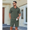 COOFANDY Men’s 2 Piece Outfits Casual Cotton Short Sleeve Polo Shirts and Shorts Sets Loose Fit Summer Athletic Track Suits(Army Green)