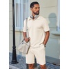 COOFANDY Men’s 2 Piece Outfits Casual Cotton Short Sleeve Polo Shirts and Shorts Sets Loose Fit Summer Athletic Track Suits(Beige)