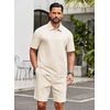 COOFANDY Men’s 2 Piece Outfits Casual Cotton Short Sleeve Polo Shirts and Shorts Sets Loose Fit Summer Athletic Track Suits(Beige)