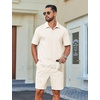 COOFANDY Men’s 2 Piece Outfits Casual Cotton Short Sleeve Polo Shirts and Shorts Sets Loose Fit Summer Athletic Track Suits(Beige)
