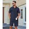 COOFANDY Men’s 2 Piece Outfits Casual Cotton Short Sleeve Polo Shirts and Shorts Sets Loose Fit Summer Athletic Track Suits(Dark Blue)