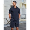 COOFANDY Men’s 2 Piece Outfits Casual Cotton Short Sleeve Polo Shirts and Shorts Sets Loose Fit Summer Athletic Track Suits(Dark Blue)